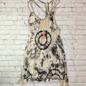 Skemo Tie Dye Mini Dress with Embroidery, Tassle, and Beaded details